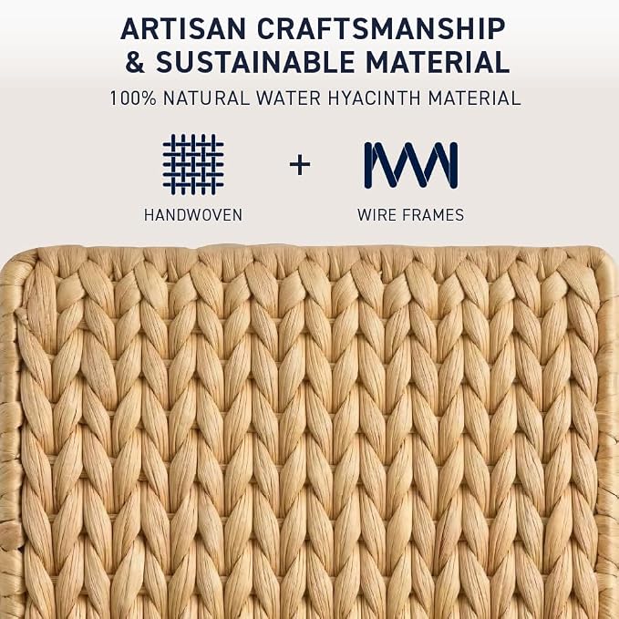 Ornavo Home 3-Pack Water Hyacinth Storage Baskets with Handles, Natural | Handwoven Decorative Natural Organizer For Shelves, Pantry, Closet Or Living Room