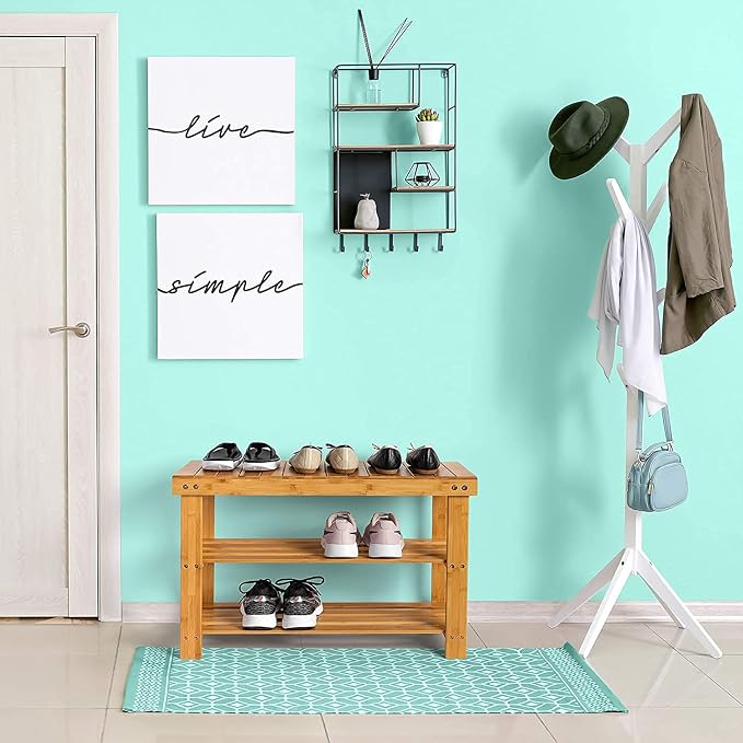 Purawood Bamboo 3 Tier Shoe Rack Bench, Premium Shoe Organizer or Entryway Bench, Perfect for Shoe Cubby, Entry Bench, Bathroom Bench, Entryway Organizer, Hallway or Living Room