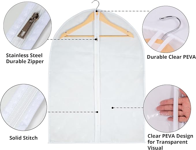 Clear Garment Bag Suit Bags for Closet Storage, Vinyl Garment Bags for Hanging Clothes, Short Hanging Bags Coat Covers for Closet with Zipper - 24'' X 32''/6 Pack