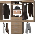 Modular Closet System, 78" Wide Closet Organizer System with Hanging and Drawers, Wood Tower Closet Storage for Walk In Closets, Wall Mounted Wardrobe Organizer Kit System, Bedroom, Wood