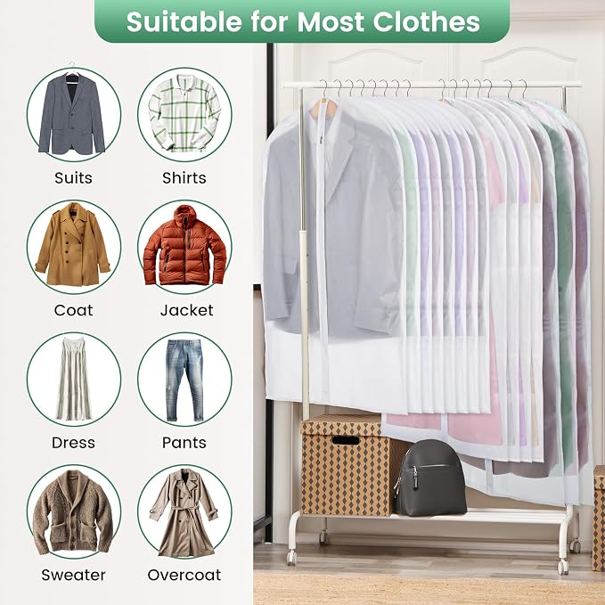 Carbrea Translucent Garment Bag - 15 Packs Garment Bags for Hanging Clothes Dress Bag Suit Bags for Closet Storage Travel - 24" x 40"/47"/55" | 3 Sizes Included, 24" x 40"/47"/55", Breathable Materials, Tear Resistant, Foldable, Ideal for Clothing Stor...