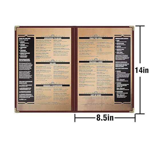 Goodsmart Restaurant Menu Covers – 25 Pack Burgundy 4-View 8.5" x 14", Side-Loading Vinyl & Plastic Menu Holders, Clear Menu Sleeves, Leather-Style Café Covers with Gold Corners