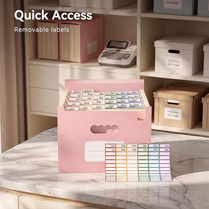 ThinkTex Accordion File Organizer, 26 Pockets File Folders, Soft Dusty Pink | Monthly Bill Receipt Documents Organizer, A-Z Colorful Tabs, Letter/A4 Size for Classroom Office Organization Home Hospital