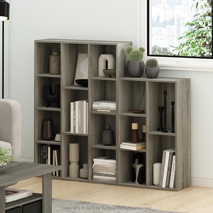 HomeStock Modern Minimalism Cubic Storage Cabinet, Bookcase, Bookshelf French Oak/11 Cube
