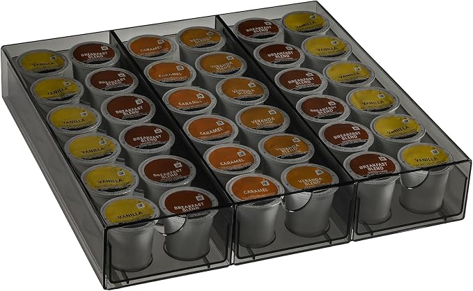 Sturdy Acrylic Coffee Pod Holder Organizer for K Cup, Under Brewer Sliding Drawer for K-cup, 36 Pods Storage for Kpods - Coffee Accessories for Keurig/Other Coffee Maker on Counter, Clear Black
