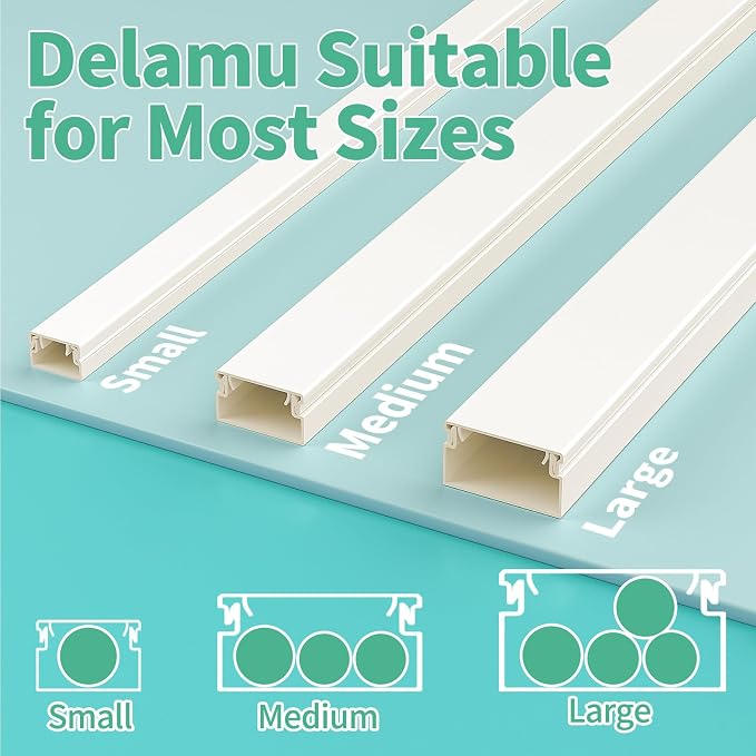 Delamu Cord Hider, 100in Self-Adhesive Cord Cover Kit for Wall Mounted TV, Paintable Wire Hider, Flexible Cable Management System, Cable Raceway Conceals 2-3 Wires, W0.95 H0.55in, Beige