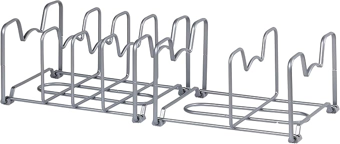 Simple Houseware 2-Pack Kitchen Pan Pot Lid Organizer Rack, Silver | 6 Compartments Shelf