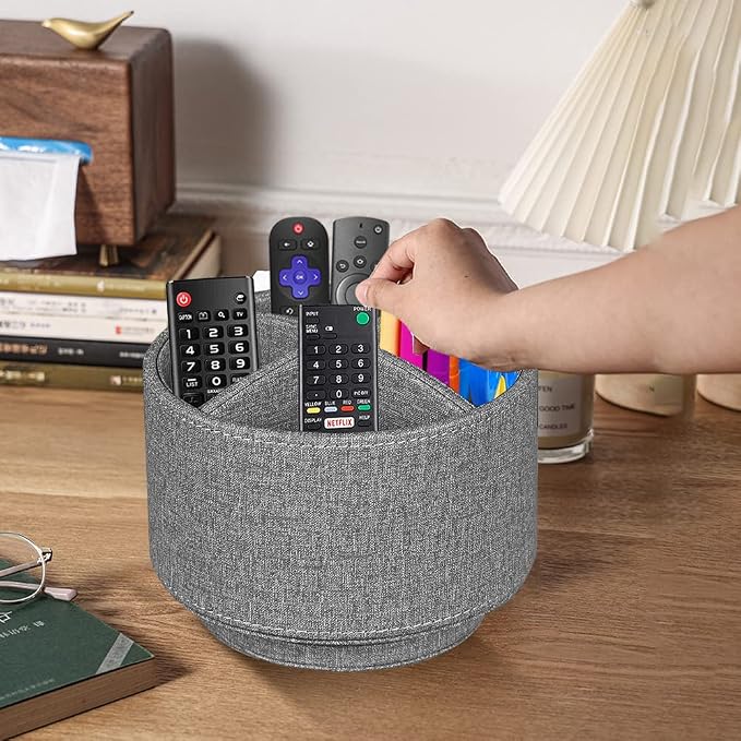 Pen Holder for Desk Organizers and Accessories, 360 Swivel TV Remote Control Holder for Table, Nightstand Organizer Caddy for Office Supplies/ Media Controllers, Bedside Decorations for Living Room | PU Leather Nightstand Caddy, 360 Swivel TV, Art/Offi...