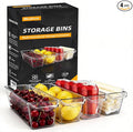 4 Pack Slim Fridge Organizer Bins, BPA Free Clear Refrigerator Storage Containers, Clear Pantry Organization & Cabinet Bins with Handles, Narrow Freezer Bin for Kitchen, Mini Fridge
