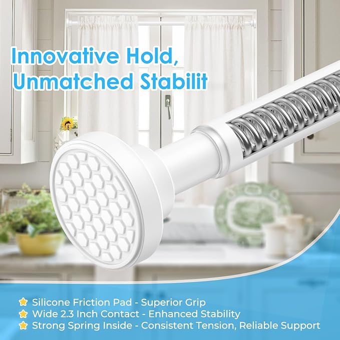 AIZESI Tension Rods for Windows 28 to 48 Inch, 1 Inch Diameter Tension Curtain Rod White Adjustable Non-Drilling, Anti-Slip, Anti-Rust Spring Loaded Curtain Rods Small Shower Curtain Rod