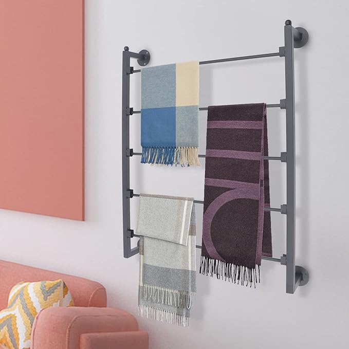 5-Tier Wall Mounted Scarf Rack, Retro Iron Wall Mounted Display Rack Space-Saving Hanging Organizer Multifunctional Metal Holder Organizer for Ties Silk Ribbon Scarves(23.6'' x 3.9'' x 29.5'')