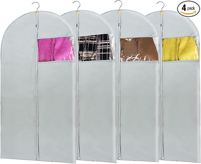 Garment Bags for Hanging Clothes Cover, Clear Window Suit Bags with Foldable Design for Closet Storage and Travel - 24" X 43"/ 4 Pack