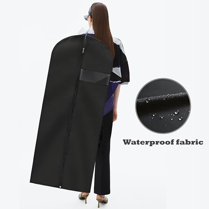 Dress Bags for Gowns Long, 60'' Garment Bags for Hanging Clothes, Suit Bag Cover for Storage and Travel (Black)