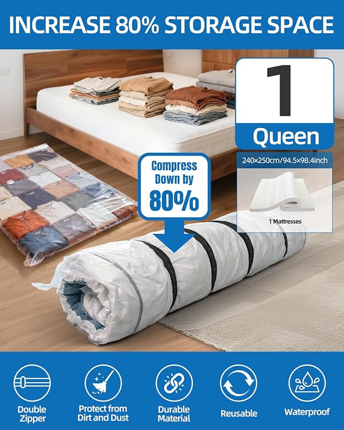 Mattress Vacuum Bag for Moving,Mattress Vacuum Seal Bag with Straps, Heavy Duty Mattress Storage Bag,((1 Queen/Full/Full-XL)