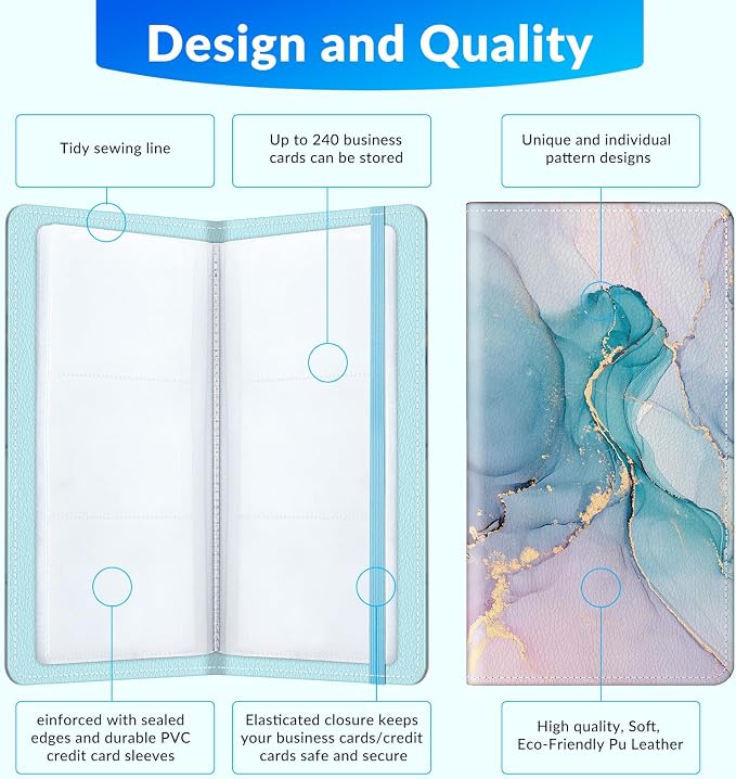 Pu leather business card organizer， 240 Capacity business card holder organizer，Credit card holder for women and men