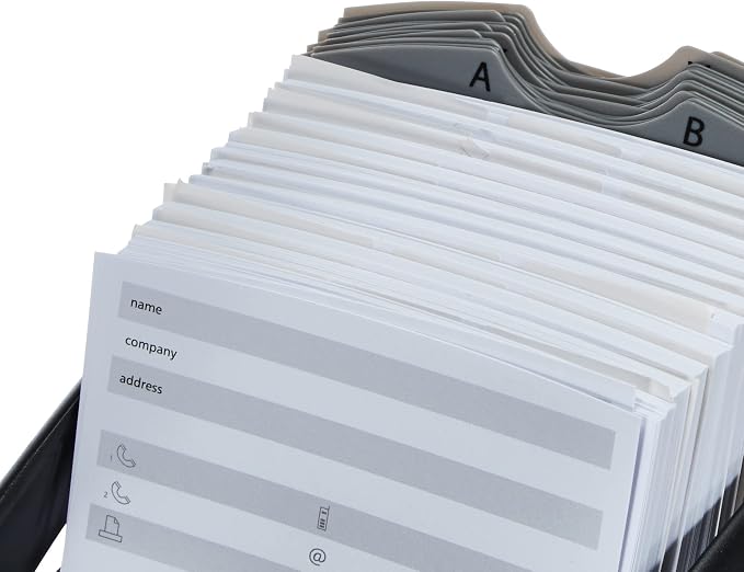 Durable Telindex Desk Address Card Holder - Includes 500 Pockets for Business Cards - Includes A-Z Index - Made from Black Plastic (Pack of 8)