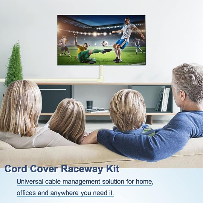 157" Cable Raceway Kit Cord Cover for Wall TV Wire Concealer, Beige | 157" wall cable raceway kit hides TV wires and cords, easy peel-and-stick installation, no drilling required, beige finish