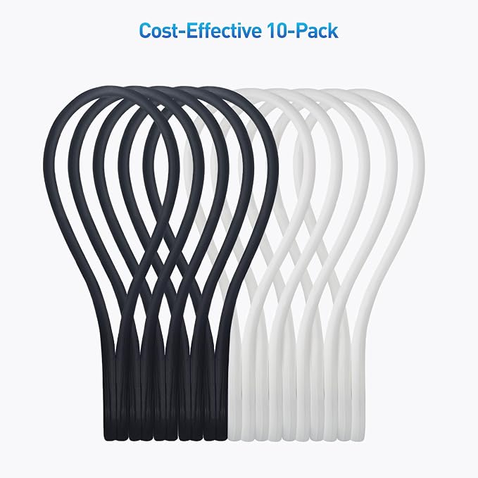 Cable Matters 10-Pack Ultra Strong Silicone Magnetic Cable Ties | Black and White, Magnetic Cord Ties, ZipTies, Cord Organizer