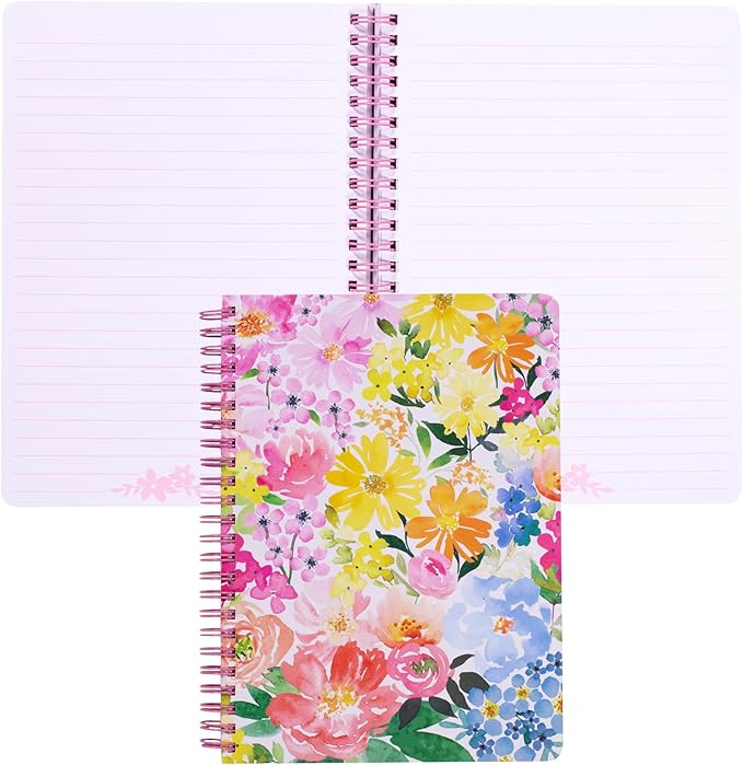 Steel Mill & Co Cute Floral Mini Spiral Notebook, 8.25" x 6.25" Journal with Durable Hardcover and 160 Lined Pages, Summer Garden