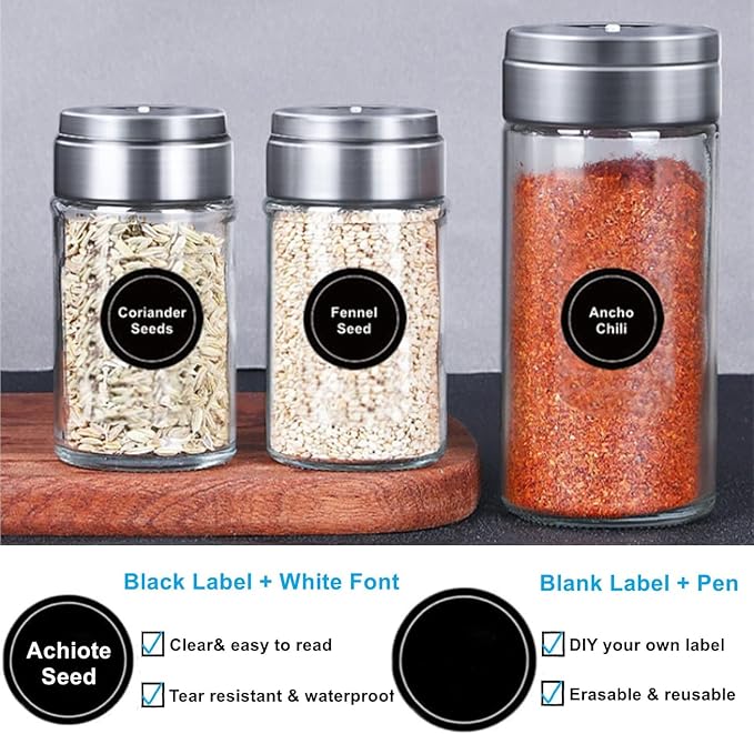 180 Spice Labels for Food Containers, Chalkboard Labels for Jars, Spice Label Stickers Herb Seasoning Kitchen Pantry Labels, Small Chalk Sticker Spice Jar Label Round 168 Printed, 1 Erasable Chalk