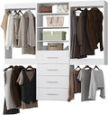 Modular Closet System, 60" Wide Closet Organizer System with Hanging and Drawers, Wood Tower Closet Storage for Walk In Closets, Wall Mounted Wardrobe Organizer Kit System, Bedroom, White