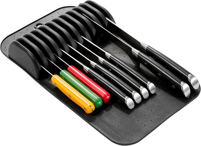 madesmart Classic Knife Mat for 11 Knives with Soft Grip Base, Carbon