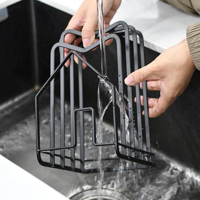 Multi-functional stainless steel kitchen cutting board rack-a compartmentalized storage rack that can accommodate 3-5 cutting boards/baking trays/trays,saving counter space (Black)