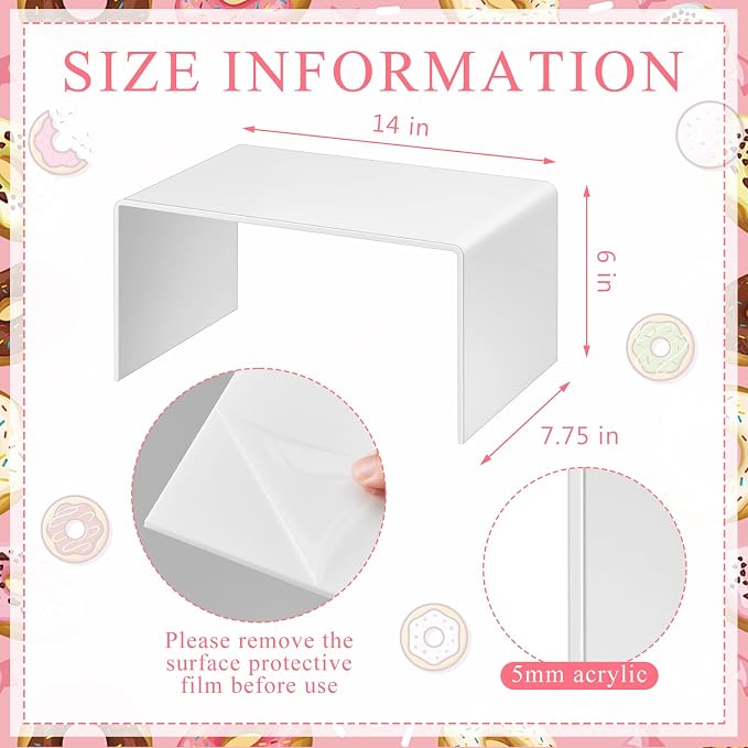 RattanView 2 Pcs 14 Inch Large Acrylic Risers Display Stands 5 mm Thick Acrylic Shelf Riser Showcase for Collectibles Jewelry Cupcakes Food Figures Perfume Cabinet (White)