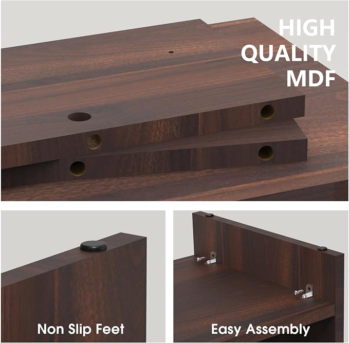 Fenge 31.5 Inch Dual Monitor Stand Riser for Desk, Brown | Wooden Desk Shelf, 2-Tier Open Storage Compartment, for PC Laptop Screen Printer, Home Office Desktop Organizer