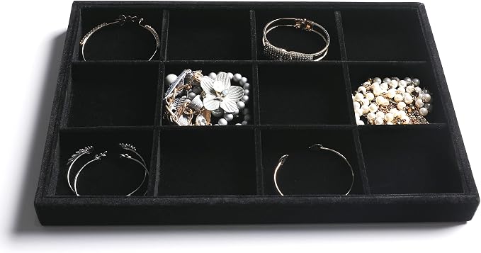 Frebeauty Jewelry Trays for Drawer,Set of 2 Jewelry Organizer and Storage | Velvet Material,Stackable,Adjustable Dividers,Drawer Inserts for Rings Studs Bracelet,Earring Organizer for Women Girls