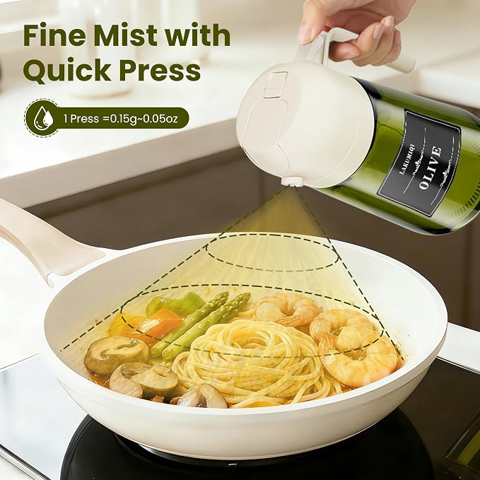 Oliver Oil Sprayer Dispenser for Cooking Bottle 16oz Green Glass BlackWhite | 2-in-1 Lightproof Borosilicate Glass Oil Bottle, Wide Mouth for Easy Refill Clean