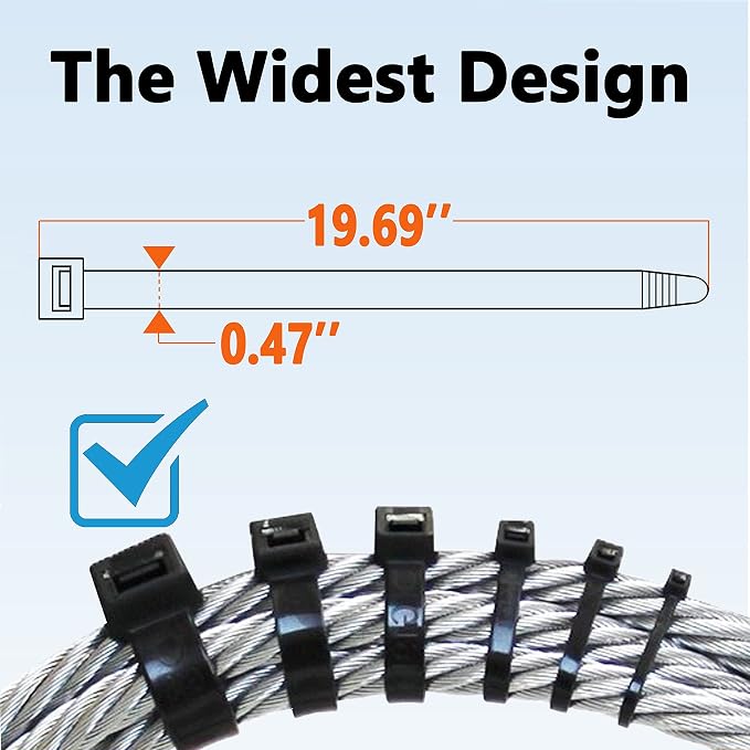 Large Zip Ties Heavy Duty Outdoor 20 Inch 250lb Extra Long Cable Ties Thick Wire Ties Big Strong Zipties Wide Plastic Zip Ties 200 Pack