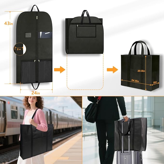 Travel Garment Suit Bag for Hanging Clothes 43", Suit bags for Closet Storage with Pockets Gusseted Garment bag for Men Suits Shirts Tuxedos Dresses Coats, Suit Cover Bags With Handles and Zipper
