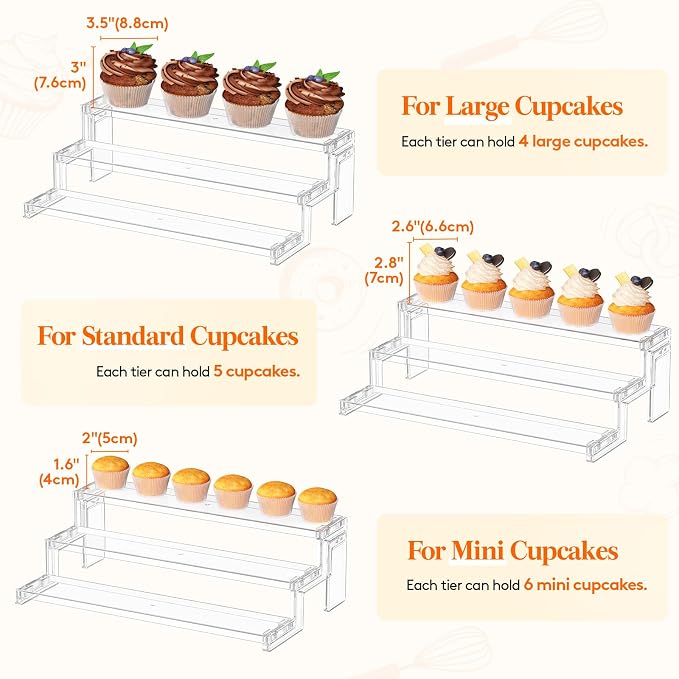Lifewit Spice Rack, Perfume Cologne Organizer, Cupcake Stand, Tool-Free Assembly, Display Riser Shelf, Seasoning Figurine Makeup Holder, Room Decor, Kitchen Cabinet Storage, Clear, 14in-3 Tier, 2 Pcs