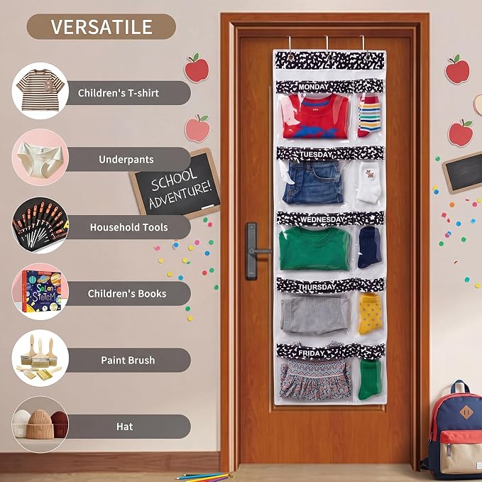 Back to School Weekly Clothes Organizer Notebook Design Decor | 5 Shelf, Hanging Closet Storage, Days of The Week Clothes Organizer, Oxford Fabric, Weekly Outfit Planner, Bedroom Dorm