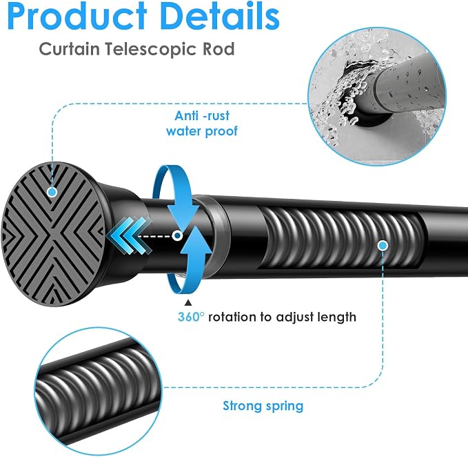 4Pack Spring Tension Curtain Rods 18 to 36 Inch,Black Small Tension Rod,Spring Curtain Rod No Drilling,Adjustable Short Curtain Rods for Window,Kitchen,Closet,Doorway