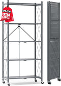 ALANNG 70.7" H Metal Storage Shelves, 5 Tier Folding Storage Shelves on Wheels | Heavy Duty, No Assembly, Rolling, Collapsible Rack Unit for Kitchen, Basement, Pantry (Gray,1 Pack)