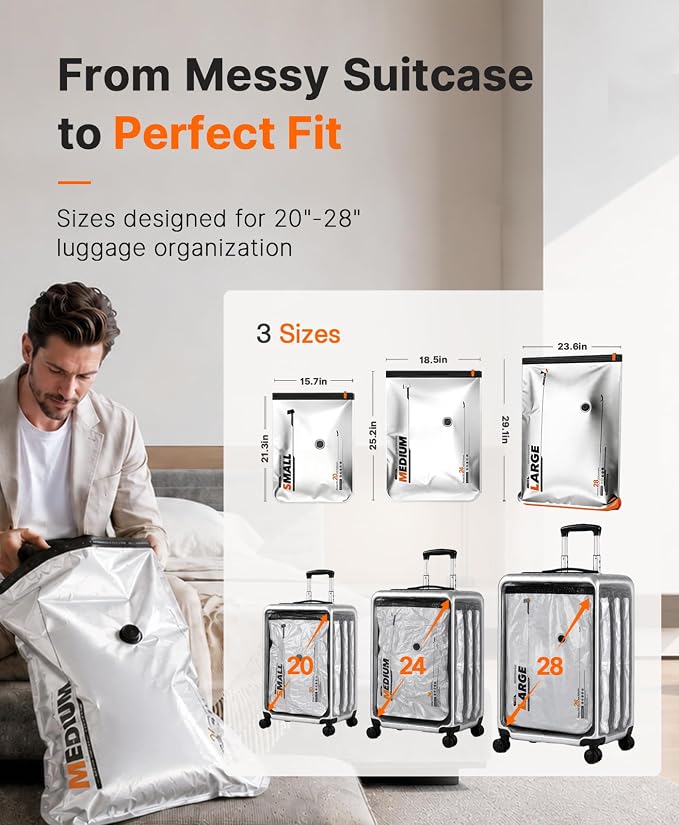 Vacbird 15-Pack Travel Vacuum Storage Bags with Dual Power Electric Pump, Space Saver Compression Bags for Clothing, Carry-On Luggage and Suitcase Packing, Rechargeable Battery & Direct USB Power
