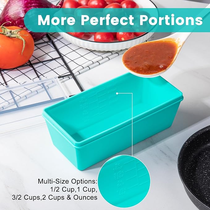 Gemice 2-Cup Silicone Freezer Molds with Lids, Individual 4-Pack | Oven & Dishwasher Safe, BPA-Free Soup Portion Cubes Trays, Freezer Containers for Food Storage