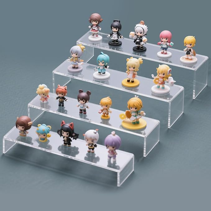 Acrylic Display Riser Stand, 12" 8Pc 5mm Tiered Shelf Risers for Cupcake | Clear multi-size plastic steps rack matching perfume, jewelry, pop collectibles. Stackable food buffet table setup