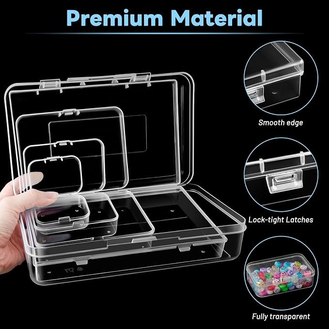 Mauproy Small Plastic Storage Containers with Lids, 5 Sizes, 28 Pack | Mini Bead Storage and Organizers, Rectangular Small Items Organizer Boxes with Hinged Lids and Labels for Craft Jewelry
