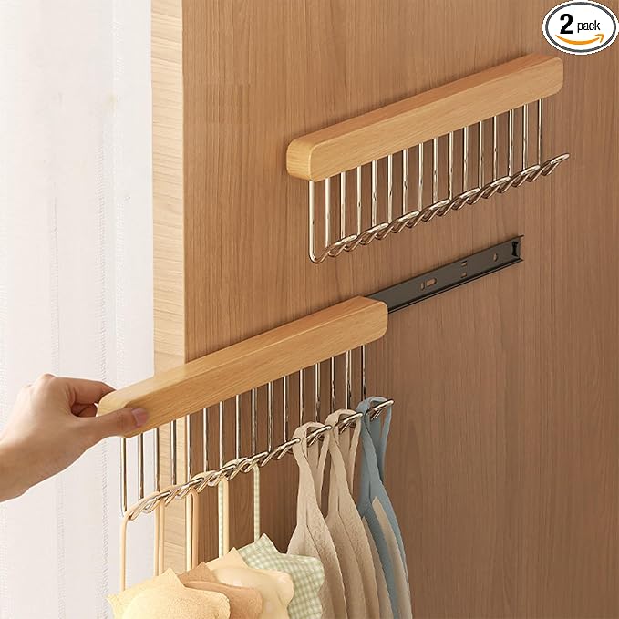 2 pack 12 inch valet rods for closets, extendable and pull-out wardrobe pole for belt hangers,tie hangers,bra organizer, extender hanging rod with metal hooks, closet valet rod slide out