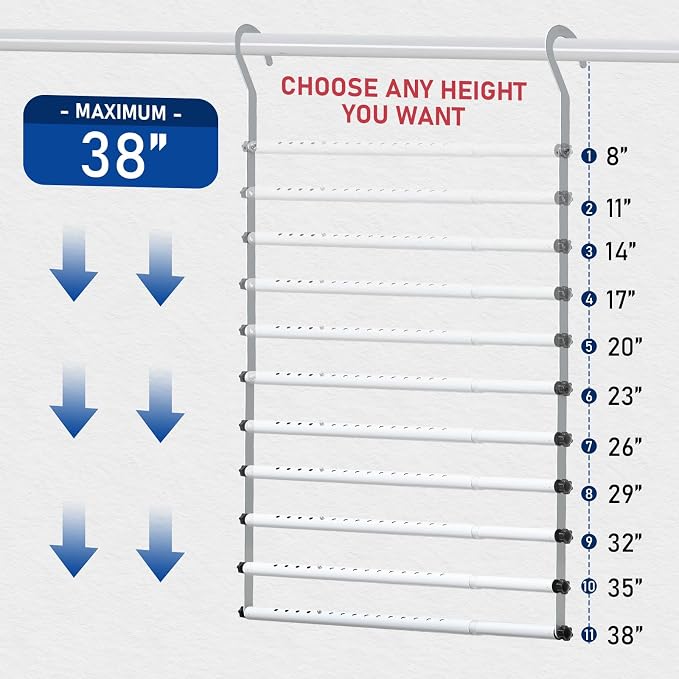 Hanging Closet Rod Extenders, Adjustable Width and Height Closet Extender Hanging Rod, Space-Saving Closet Hanging Rod, Heavy Duty Closet Bar for Hanging Clothes, 1 Pack White
