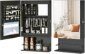 HOOBRO Wall Mounted Jewelry Cabinet, LED Jewelry Armoire with Interior Mirror, Hanging Jewelry Organizer for Wall, Lockable Jewelry Storage Cabinet, 3.9 x 11.8 x 20.9 Inches, Black