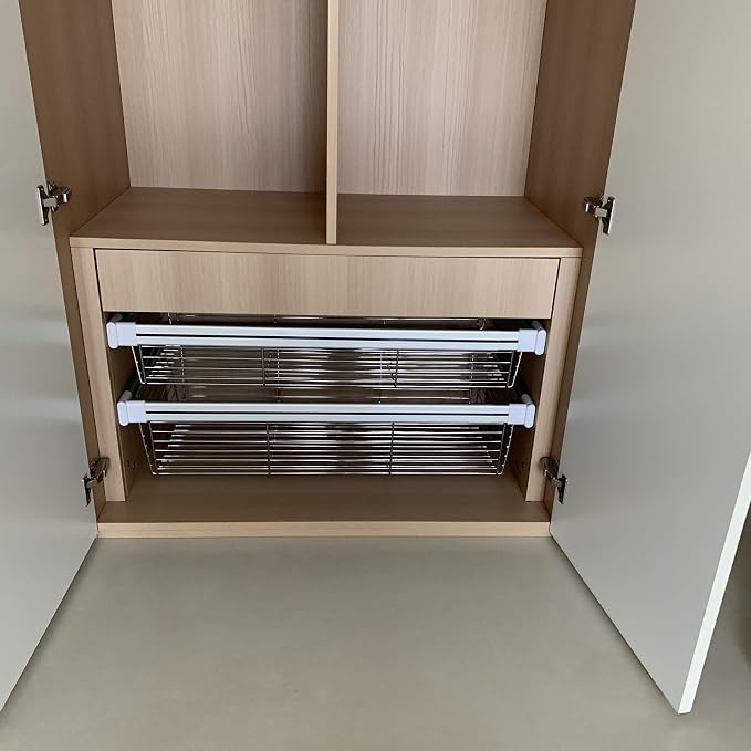 Pull Out Cabinet Storage Basket 1 Piece,Stackable Detachable Baskets,Metal Wire Mesh Storage Basket Organizer,for Kitchen Office Wardrobes Cupboard,Bearing Capacity 30kg(White,460x714x170mm)