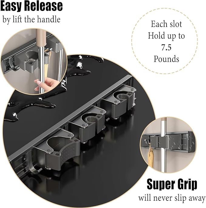 Mop and Broom Holder Wall Mount,Command Broom Holder Hanger Wall Mount,Tool Hangers for Garage Wall