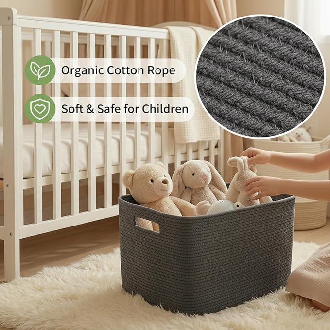 JMvicyroam Woven Blanket Basket,96L Large Storage Bin for Blankets Toys Clothes,Decorative Rope Basket for Living Room Bedroom with Handles, Grey