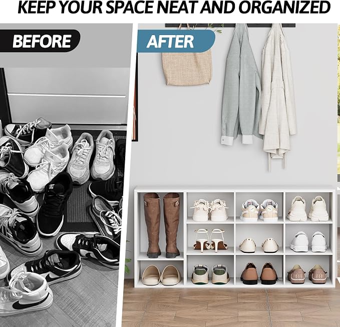 Aenuert 11-Cubby Shoe Rack, 3-Tier Wood Shoe Organizer, Multifunctional Shoe Organizer Bench for Entryway, Mudroom, Hallway, Closet,36.22 * 11.81 * 17.72 Inch,White