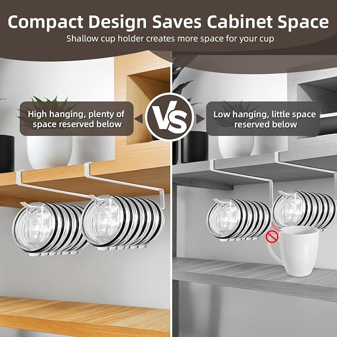 LveSunny Tumbler Lid Organizer,2 Pack Cup Lid Organizer for Yeti Tumbler Lids,Single Water Bottle Lids Organizer Holds Up to 12 Lids, Space Saving Under Cabinet Lid Holder Rack