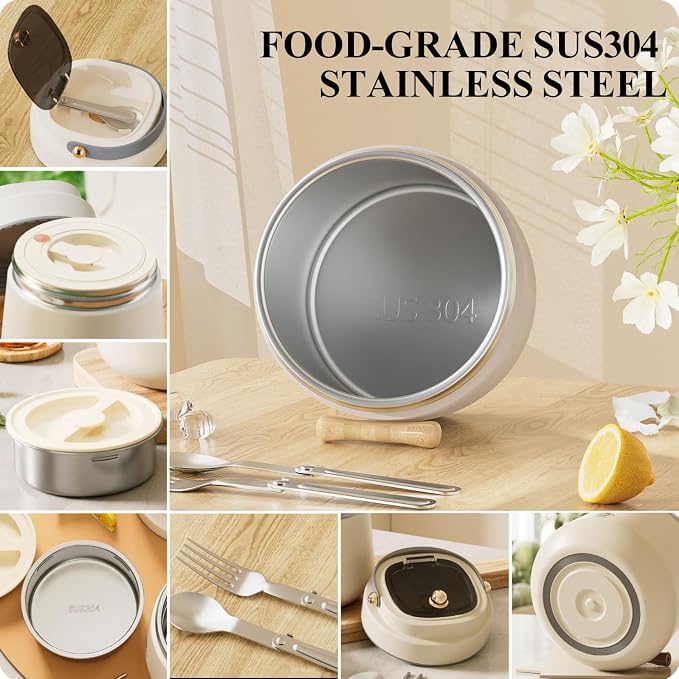 40oz Stainless Steel Vacuum Insulated Food Jar for Adults Wide Mouth Lunch Container with Spoon Fork and Carrying Bag Leak-Proof Soup Thermo Bento Box for Hot Food and Cold Food | Office, Travel Black